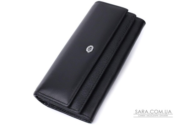 Функціональний жіночий гаманець з двома клапанами із натуральної шкіри ST Leather 22696 Чорний