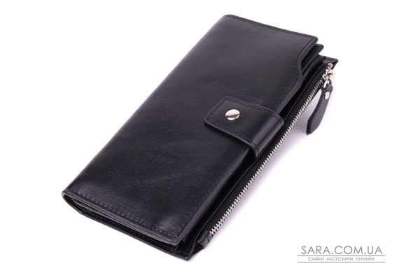 Вертикальний стильний гаманець із гладкої натуральної шкіри Vintage 22885 Чорний