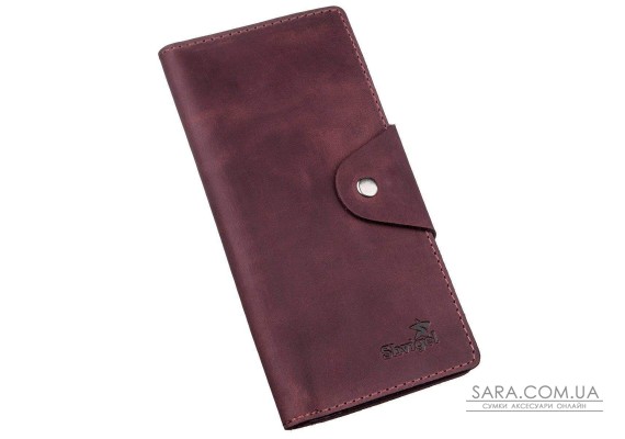Бумажник женский вертикальный из винтажной кожи на кнопках SHVIGEL 16178 Бордовый