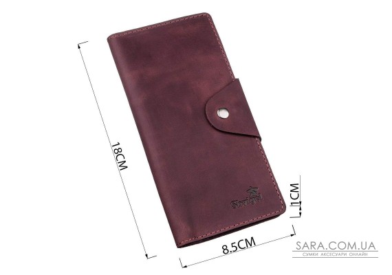 Бумажник женский вертикальный из винтажной кожи на кнопках SHVIGEL 16178 Бордовый