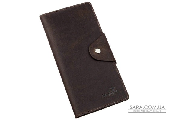 Гаманець вертикальний з вінтажної шкіри на кнопках SHVIGEL 16180 Коричневий