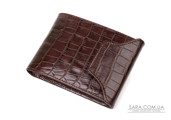 Фактурный мужской бумажник из натуральной кожи с тиснением под крокодила с интересной застежкой BOND 21990 Коричневый