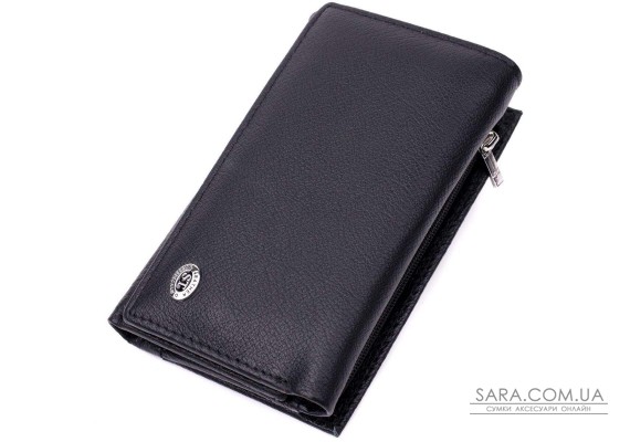 Зручний жіночий гаманець у три складання з натуральної шкіри ST Leather 19468 Чорний
