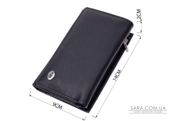 Зручний жіночий гаманець у три складання з натуральної шкіри ST Leather 19468 Чорний