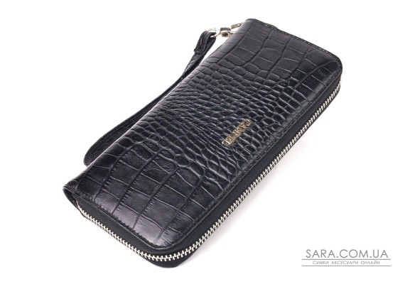 Горизонтальний гаманець для жінок з натуральної фактурної шкіри під крокодила CANPELLINI 21623 Чорний