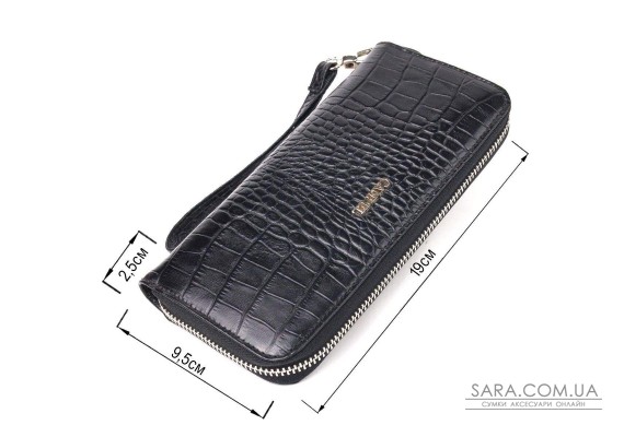 Горизонтальний гаманець для жінок з натуральної фактурної шкіри під крокодила CANPELLINI 21623 Чорний