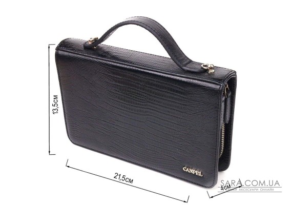 Незвичайна чоловіча барсетка на два відділення з натуральної фактурної шкіри з тисненням під рептилію CANPELLINI 21571 Чорна