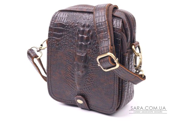 Фактурная мужская сумка из натуральной кожи с тиснением под крокодила 21300 Vintage Коричневая