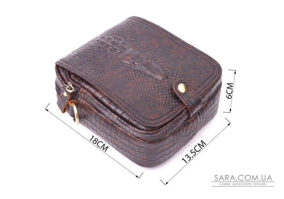 Фактурная мужская сумка из натуральной кожи с тиснением под крокодила 21300 Vintage Коричневая