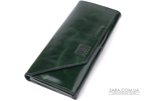 Добротний гаманець у два складення з натуральної гладкої шкіри GRANDE PELLE 22945 Зелений