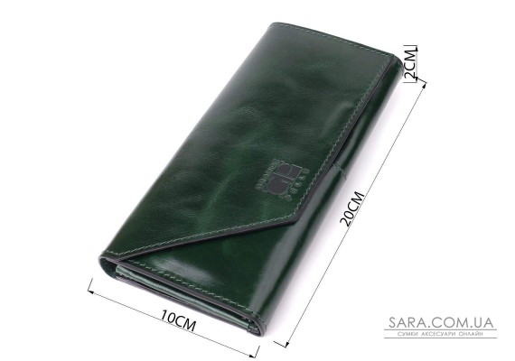 Добротний гаманець у два складення з натуральної гладкої шкіри GRANDE PELLE 22945 Зелений