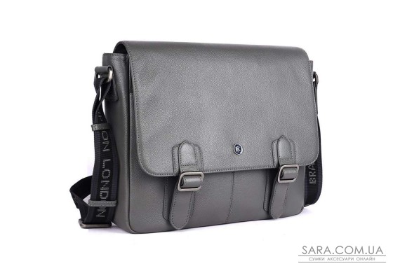 Кожаная сумка мессенджер для ноутбука 14 Brampton London Emissary Grey (Серый)