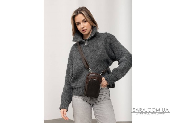 Женская кожаная сумка Sambag Modena для телефона коричневая