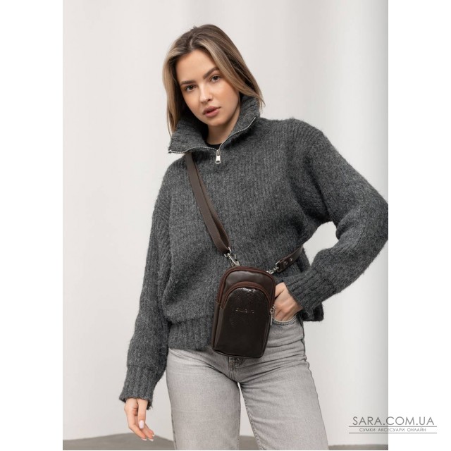 Женская кожаная сумка Sambag Modena для телефона коричневая Женская кожаная сумка Sambag Modena для телефона коричневая