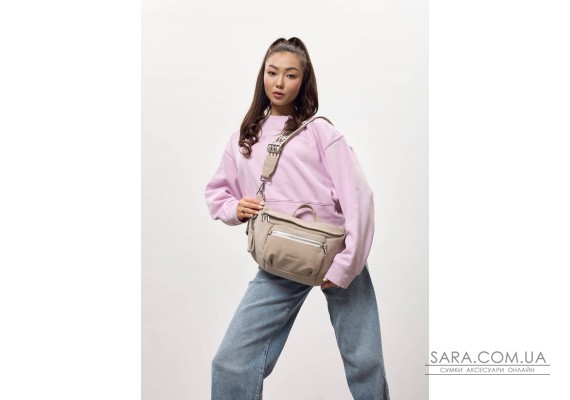 Женская замшевая сумка-бананка через плечо Sambag DistrictDart бежевая