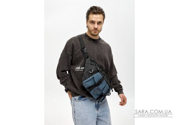 Мужская сумка-бананка для ноутбука Sambag Urban Pro черно-синяя