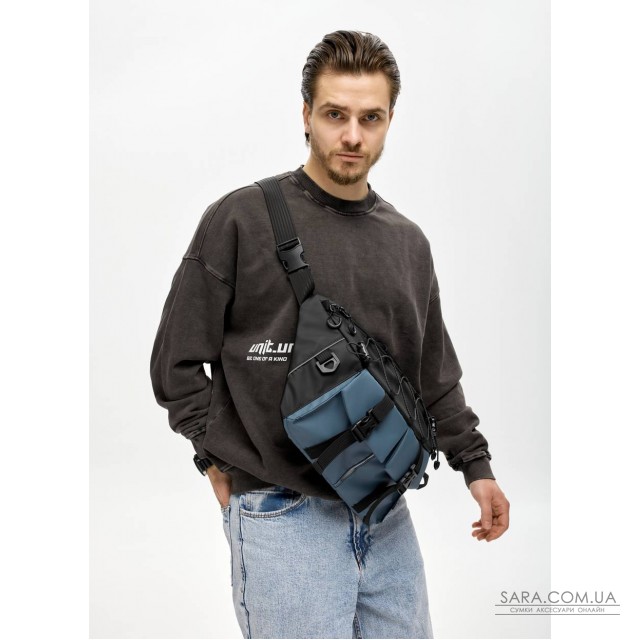 Мужская сумка-бананка для ноутбука Sambag Urban Pro черно-синяя Мужская сумка-бананка для ноутбука Sambag Urban Pro черно-синяя