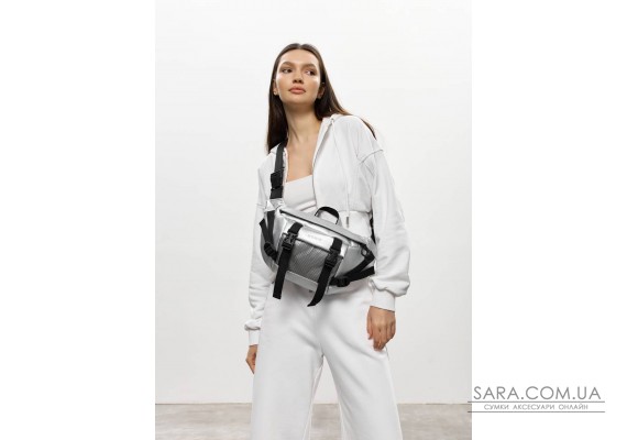 Большая женская поясная сумка-бананка Sambag DynamicDart серебристая