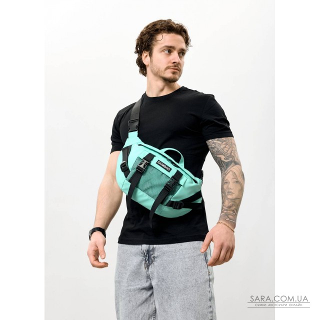 Большая мужская поясная сумка-бананка Sambag DynamicDart мятного цвета Большая мужская поясная сумка-бананка Sambag DynamicDart мятного цвета