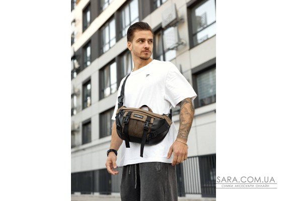 Большая мужская поясная сумка-бананка для планшета Sambag DynamicDart орех