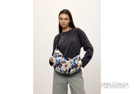 Женская сумка Sambag HOBO Bag-glove с принтом "Голубые Цветы"