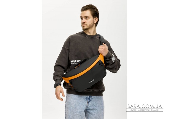 Мужская сумка-бананка для ноутбука Sambag Urban Laptop черно-оранжевая