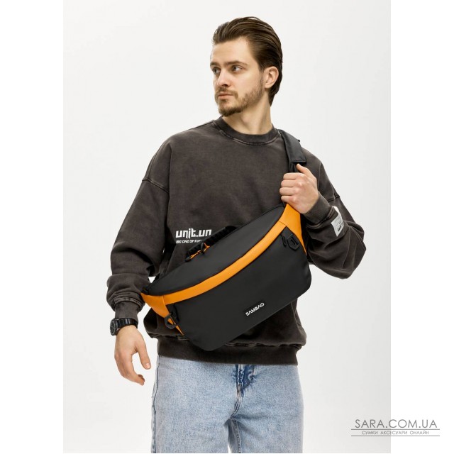 Мужская сумка-бананка для ноутбука Sambag Urban Laptop черно-оранжевая Мужская сумка-бананка для ноутбука Sambag Urban Laptop черно-оранжевая