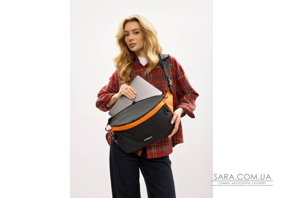 Женская сумка-бананка под ноутбук Sambag Urban Laptop черно-оранжевая