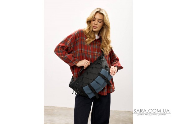 Женская сумка-бананка под ноутбук Sambag Urban Pro черно-синяя