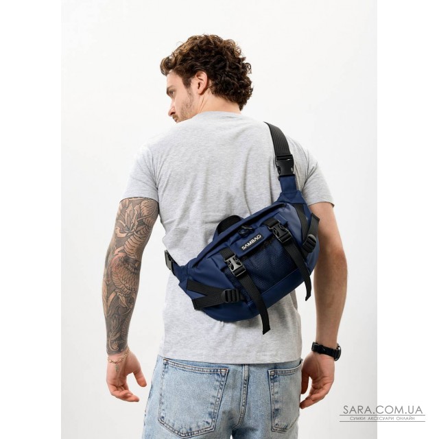 Большая мужская поясная сумка-бананка Sambag DynamicDart синяя Большая мужская поясная сумка-бананка Sambag DynamicDart синяя