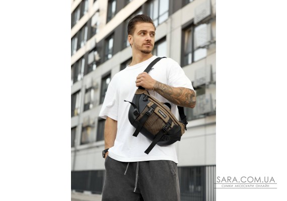 Большая мужская поясная сумка-бананка для планшета Sambag DynamicDart орех