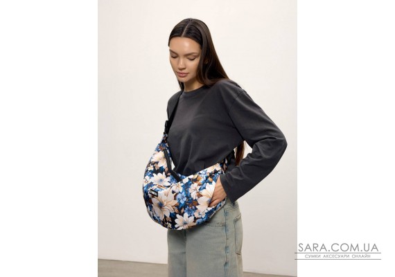 Женская сумка Sambag HOBO Bag-glove с принтом "Голубые Цветы"