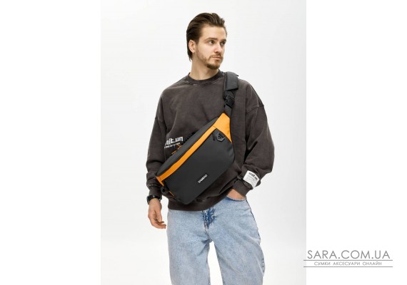 Мужская сумка-бананка для ноутбука Sambag Urban Laptop черно-оранжевая