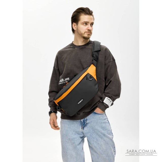 Мужская сумка-бананка для ноутбука Sambag Urban Laptop черно-оранжевая Мужская сумка-бананка для ноутбука Sambag Urban Laptop черно-оранжевая