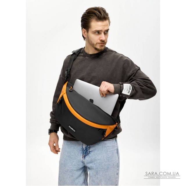 Мужская сумка-бананка для ноутбука Sambag Urban Laptop черно-оранжевая Мужская сумка-бананка для ноутбука Sambag Urban Laptop черно-оранжевая