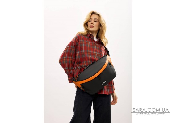Женская сумка-бананка под ноутбук Sambag Urban Laptop черно-оранжевая