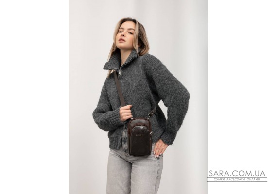 Женская кожаная сумка Sambag Modena для телефона коричневая