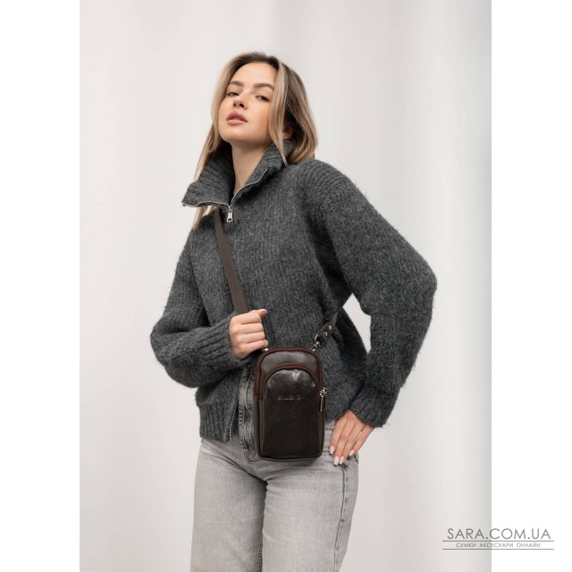 Женская кожаная сумка Sambag Modena для телефона коричневая Женская кожаная сумка Sambag Modena для телефона коричневая