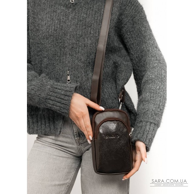 Женская кожаная сумка Sambag Modena для телефона коричневая Женская кожаная сумка Sambag Modena для телефона коричневая