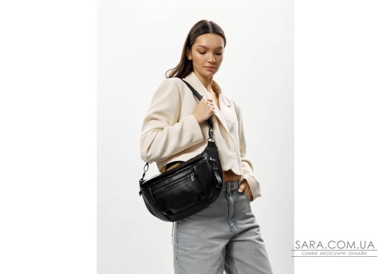 Женская кожаная сумка-бананка через плечо Sambag DistrictDart черная