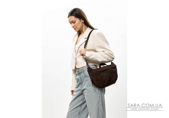 Женская замшевая сумка-бананка через плечо Sambag DistrictDart коричневая