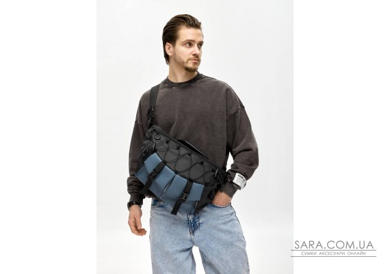 Мужская сумка-бананка для ноутбука Sambag Urban Pro черно-синяя