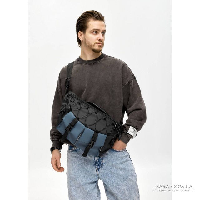 Мужская сумка-бананка для ноутбука Sambag Urban Pro черно-синяя Мужская сумка-бананка для ноутбука Sambag Urban Pro черно-синяя