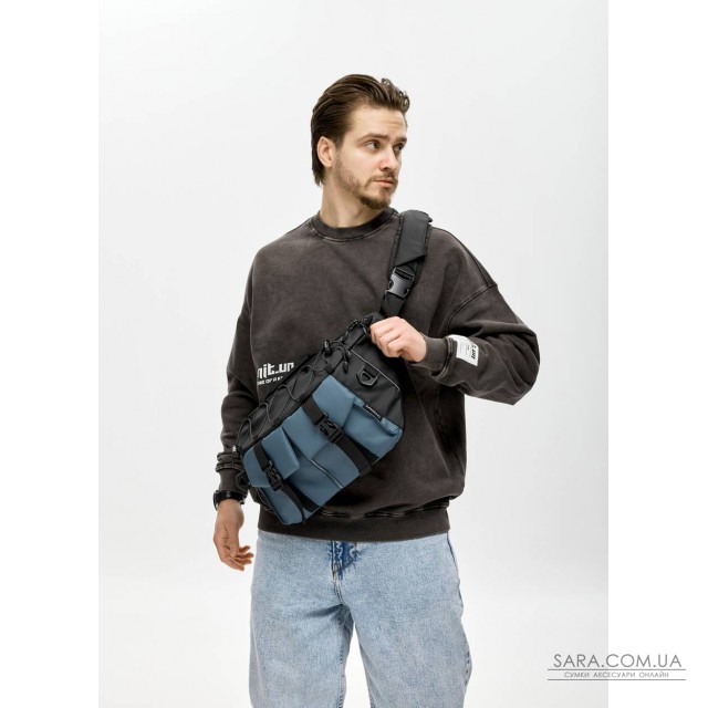 Мужская сумка-бананка для ноутбука Sambag Urban Pro черно-синяя Мужская сумка-бананка для ноутбука Sambag Urban Pro черно-синяя