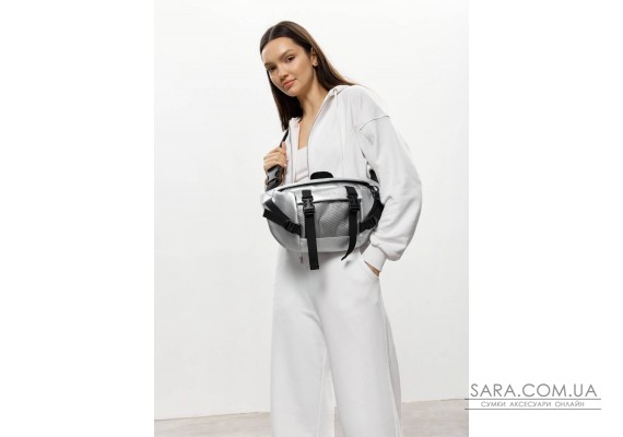Большая женская поясная сумка-бананка Sambag DynamicDart серебристая