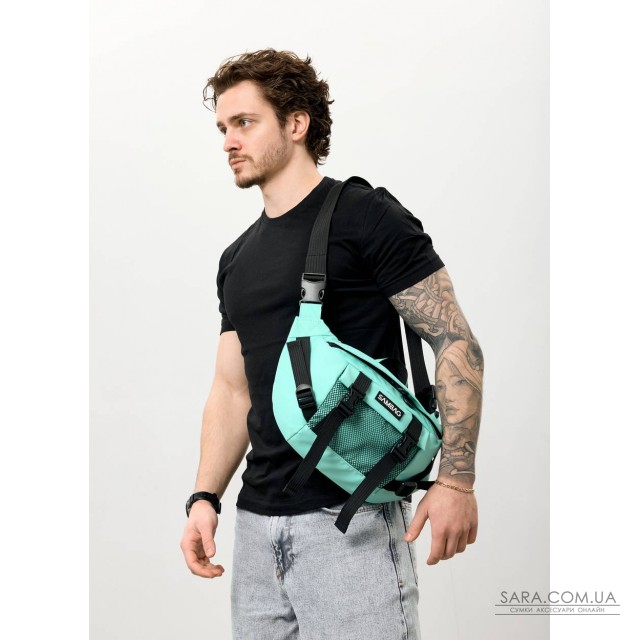 Большая мужская поясная сумка-бананка Sambag DynamicDart мятного цвета Большая мужская поясная сумка-бананка Sambag DynamicDart мятного цвета