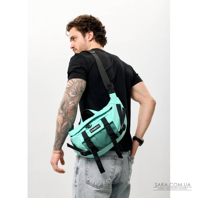 Большая мужская поясная сумка-бананка Sambag DynamicDart мятного цвета Большая мужская поясная сумка-бананка Sambag DynamicDart мятного цвета