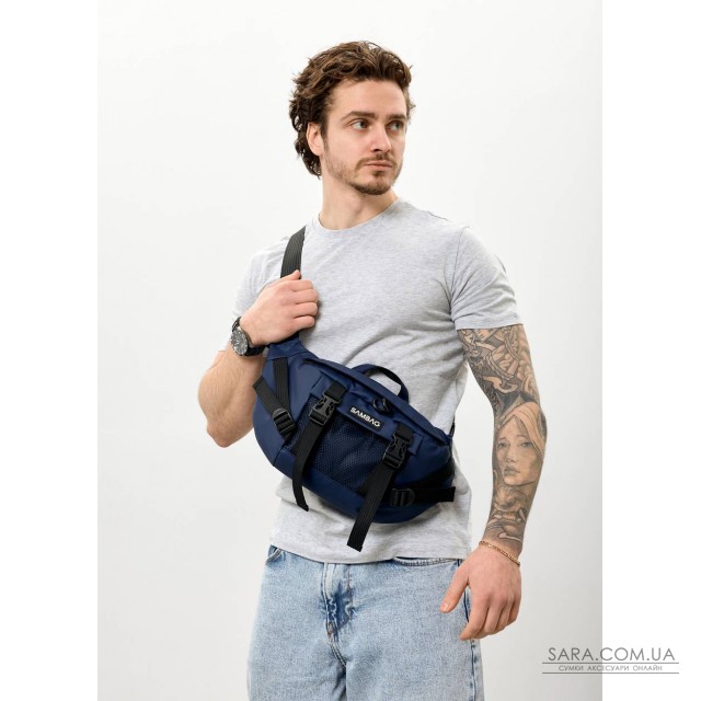 Большая мужская поясная сумка-бананка Sambag DynamicDart синяя Большая мужская поясная сумка-бананка Sambag DynamicDart синяя