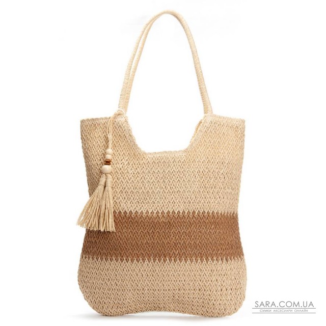 Жіноча плетена сумка PODIUM 8051 beige Жіноча плетена сумка PODIUM 8051 beige