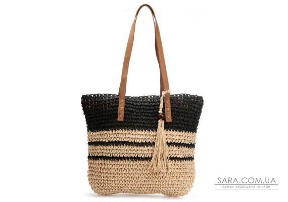Жіноча плетена сумка PODIUM 0006 black beige